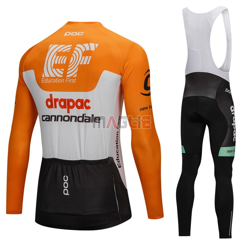 Maglia Cannondale Drapac Manica Lunga 2018 Bianco e Arancione